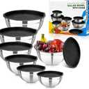 YJSLICT Stainless Steel Mixing Bowls with Lids Set, 7 Pcs Nesting Design Metal Mixing Bowls Salad Bowl for Mixing, Prepping and Serving Food (Size4.5-0.7QT)