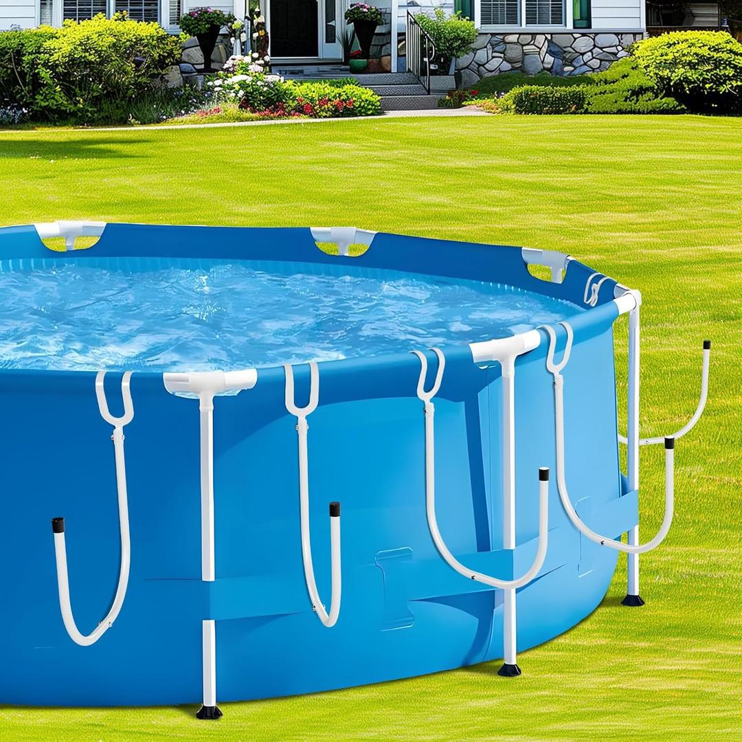 5PCS Pool Solar Cover Holder for Above Ground Pool, Adjustable Pool Cover Hooks for Solar Cover Blanket Storage, Sturdy Metal Solar Cover Holders Designed for Frame Above Ground Pools