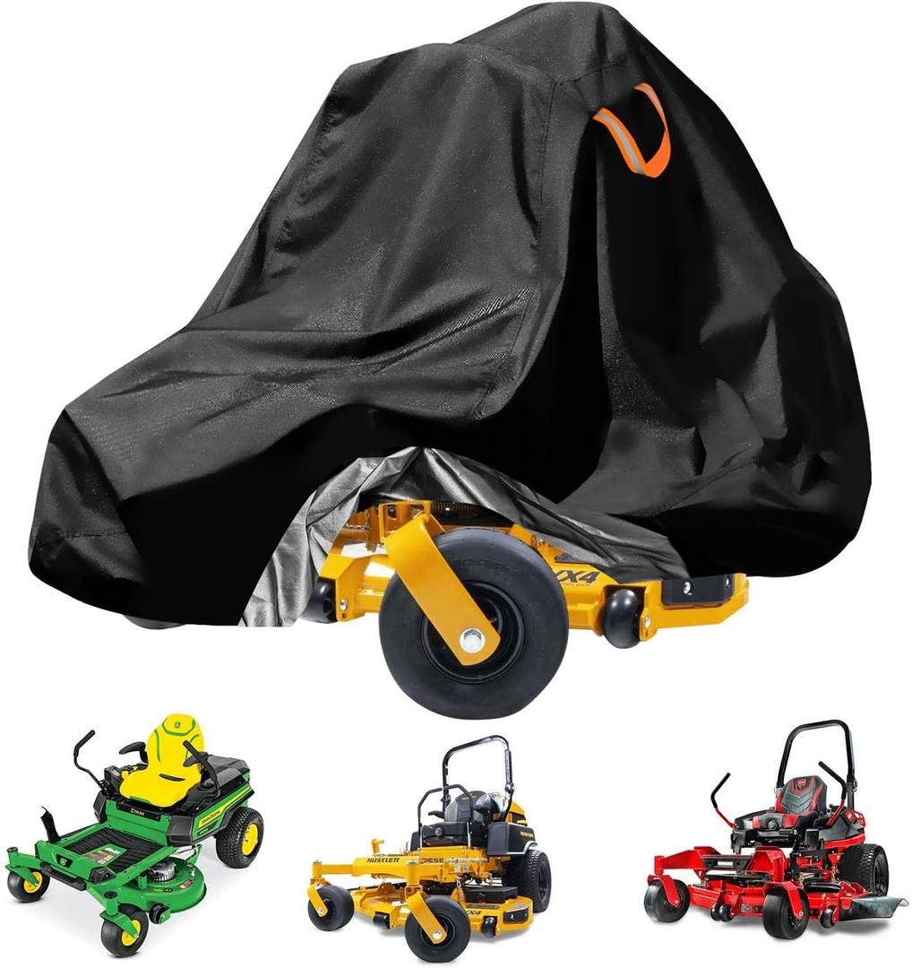 Zero-Turn Lawn Mower Covers,Waterproof Outdoor Riding Mower Cover,Fits up to 60" Decks Rider Lawnmower Tractor Storage Cover,Durable Anti-UV 210D Polyester,Reflective Strips -79"Lx47"Wx55"H