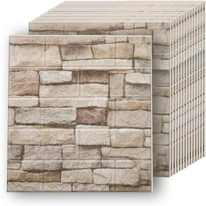 Wall Panels Peel and Stick in Rock, 20 PCS XPE Foam 3D Wallpaper, Faux Brick Wall Panels for Bedroom, Stairs, Kitchen (20PCS, Rock Color) (1ft x 1ft)