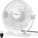 TriPole Small Desk Fan USB Powered Personal Fan 3 Speeds Strong Airflow Mini Fans 360Rotation Portable 5.1 Inch Table Fans for Home Office Bedroom Desktop, White, 4.9ft Cable