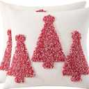 Tosleo Christmas Tufted Pillow Covers 18 x 18 inch Set of 2 Red Xmas Trees Throw Pillow Covers Christmas Party Decors Winter Holiday Cushion Case for Sofa Couch Bed Living Room