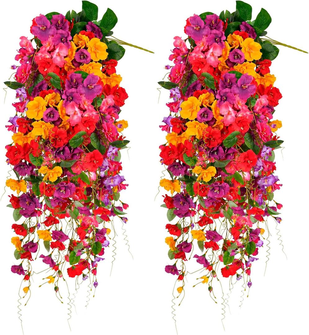 Artificial Flowers for Outdoors 3 Pack Fake Hanging Plants with Faux Hibiscus Flowers Summer Fall Decor UV Resistant Silk Leaves for Indoor Outdoor Front Door Porch Patio Planter Decor