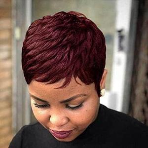 Burgundy Short Pixie Cut Wig for Black Women 99J Wine Red Short wigs for black women Burgundy Color Wigs Glueless Wigs for Pixie hair (99J#)