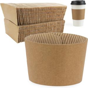 FMP Brands [100 Pack] Kraft Coffee Cup Sleeves Disposable for Hot Drinks, Durable Corrugated Cardboard Cup Sleeves for 12-24 oz Cups, Beverage Insulator and Hand Protection for Hot & Cold Drinks