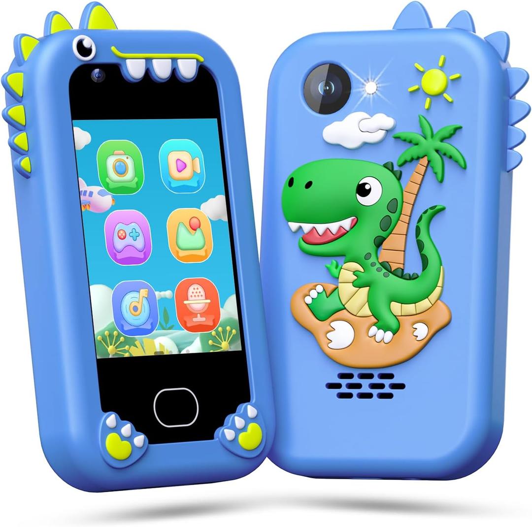 Lapare Kids Phone for Boys, Touchscreen Toy Phone with Dual Camera, Music & Games, Pretend Learning Toy Phone for Toddler with 32GB SD Card (Blue)