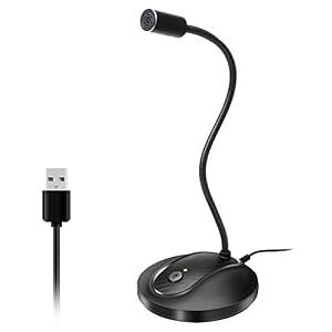 JOUNIVO USB Microphone, 360 Degree Adjustable Gooseneck Design, Mute Button & LED Indicator, Noise-Canceling Technology, Plug & Play, Compatible with Windows & MacOS, Black