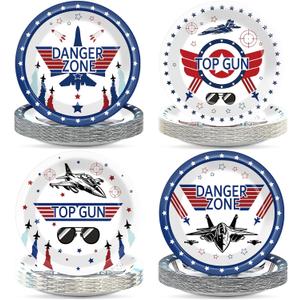 48Pcs Fighter Jet Pilot Birthday Party Paper Plates for Airplane Aviation Party Supplies 7" Fighter Jet Pilot Themed Birthday Party Disposable Plates for Kids Birthday Baby Shower Party Decorations