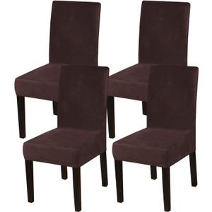 Turquoize Dining Chair Covers Stretch Chair Covers for Dining Room Velvet Chair Protector Covers Slipcover Parson Chair Seat Covers Set of 4 for Home, Thick Soft Modern Style (4, Brown)