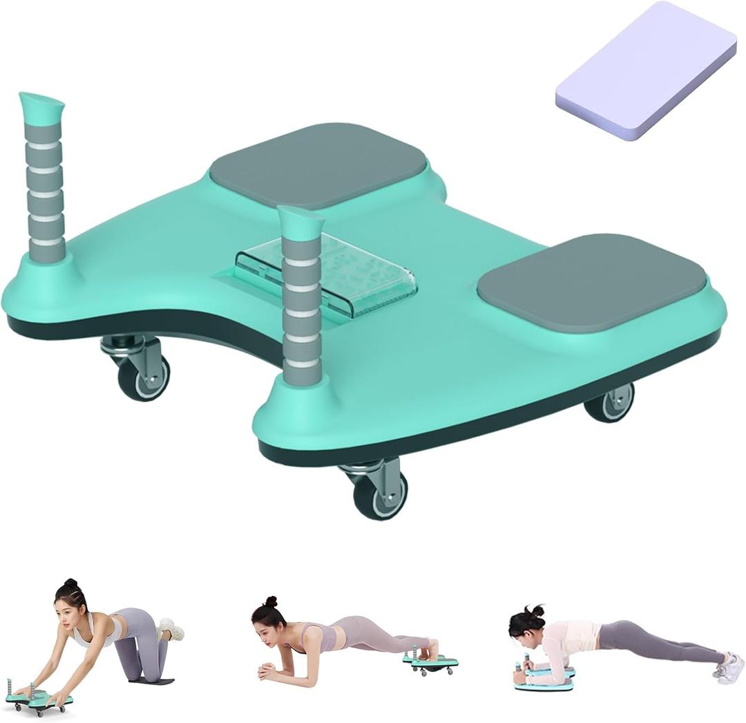 Balance Board for Core Workout, Portable Pure Plank Support with 4 Caster Wheels, Quick Assembly, Convertible into Abdominal Board, Home Fitness Equipment for Full Body Workout (Green)