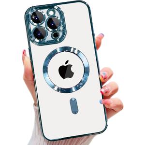 Misscase for iPhone 16 Pro Max MagSafe Case with Camera Lens Protector,Full Protection Clear Magnetic Case Compatible with MagSafe Elegant Anti-Scratch Case Cover for iPhone 16 Pro Max Blue