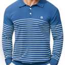 Herberton Mens Outdoor Pullover Fitted Sweater Striped Long Sleeve Knit Collar Warm Polo Shirts Blue XL