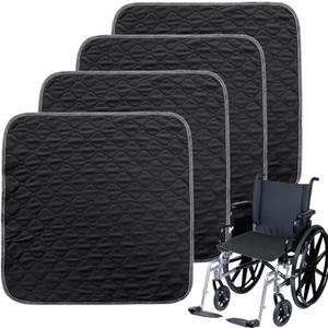 MatFirsmo Waterproof Chair Pads for Incontinence, 4 Pack Washable Seat Protector Pads 20"x20", Absorbent Wheelchair Pad Covers, Reusable Incontinence Pads for Adults Elderly Kids & Pets, Black