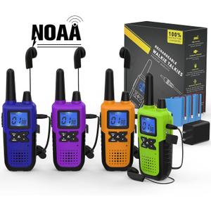 Topsung Walkie Talkies Rechargeable for Adults Long Range with Earpiece NOAA Weather Alert, Multi-purpose 2 Way Radio 4 Pack for Team Work Senior Care Kid Adventure Family Camping Hiking Skiing Cruise (Blue Green Orange Violet)