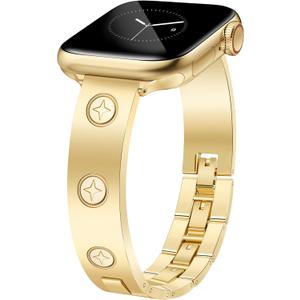 Gold Watch Bands for Women Compatible Apple Watch 40mm 41mm 38mm 42mm 46mm 44mm 45mm 49mm, Adjustable Dressy Metal Jewelry Bracelet Strap for iWatch Series 10 9 8 7 6 5 4 3 2 1 SE Ultra