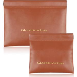 3 x Makeup Bag for Purse:GlorBrochas PU Leather Makeup Pouch Set Large & Small Portable Cosmetic Bags, Waterproof Squeeze Top Coin Purse,Travel Organizer for Makeup,Lipstick, Jewelry,Earbuds(Brown)