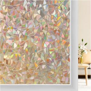rabbitgoo Window Privacy Film Rainbow Film Decorative Window Sticker, 3D Static Stained Glass Cling Tint for Home Heat Control Non-Adhesive, Brown, 35.4 x 157.4 inches