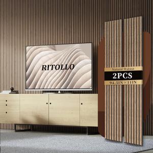 RITOLLO Wood Slat Panels for Wall 2-Piece 94.5"11" Acoustic Panels for Interior Wall Decor 3D Fluted Sound Absorbing Panel - Natural Walnut