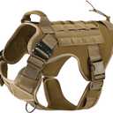 Tactical Dog Harness, 2X Metal Buckle, Military Reflective Dog Harness with Hidden Airtag Holder and Handle, Adjustable No-Pull Service Dog Vest with Molle & Loop Panels (Khaki)