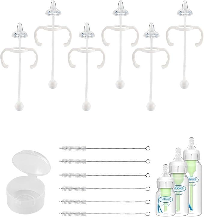 6Pack Sippy Straw Cup Conversion Kit for Dr Browns Narrow and Narrow Glass Baby Bottles, Weighted Sippy Replacement Kit with Soft Sippy Top and Handle,6m+