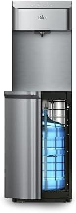 Brio Moderna CLBL730SC Self-Cleaning Bottom Load Water Cooler Dispenser for 3 & 5 Gallon Bottles – Tri-Temp w/Fast-Dispense, 11.5" Dispense Height, 24/7 Illuminated Display, Silver Stainless Steel