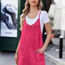 Ekouaer Womens Summer Casual Sleeveless Rompers Loose Spaghetti Strap Shorts Overalls Outfits 2025 Jumpsuits With Pockets (Pink, L)