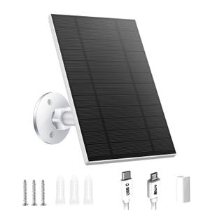 Security Camera 5V 5W Solar Panel - Adjustable Wall Mount, 9.8ft Cable, IP65 Waterproof - Suitable for USB-C & Micro USB (1 Pack)