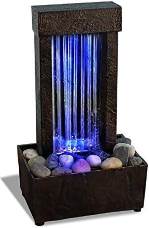 Nature's Mark 10" H Mirrored Waterfall Light Show Tabletop Water Fountain with Natural River Rocks and Color Changing LED Lights (Power Cord Attached)