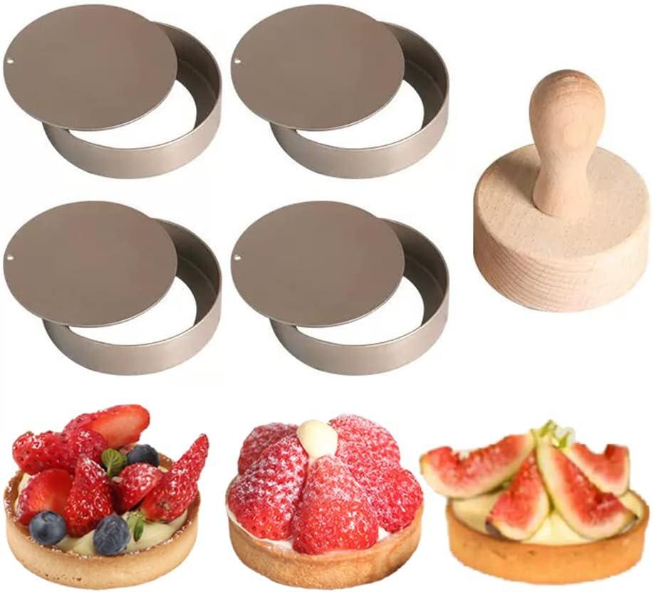 KALAIEN 4 Packs Mini Tart Pans with Removable Bottom 3 Reusable Non-Stick Egg Tart Mold with Tart Tamper for Cheesecake Muffin Pan