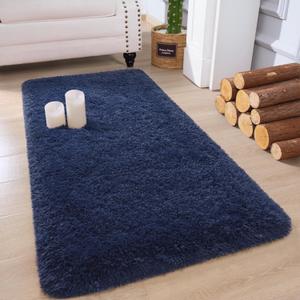 Chicrug Soft Runner Rug for Bedroom Living Room Plush Fluffy Rug 2x4 Feet, Shag Furry Runner Carpet Non Shedding for Nursery Children Kids Girls Room Home Decorative, Navy Blue