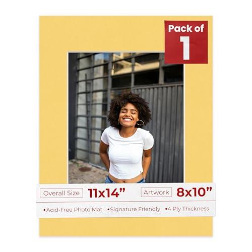 11x14 Mat Bevel Cut for 8x10 Photos - Acid Free Chamois Yellow Precut Matboard - for Pictures, Photos, Framing - 4-ply Thickness