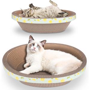 2pc Set Includes 1 X 19.5 Large + 1 X 14.96 Cute Cat Scratcher Cardboard Bed Lounger Couch, Cat Scratching Board Lounge Box Durable, Corrugated Cat Scratch Pad for Indoor Cats Furniture Protector