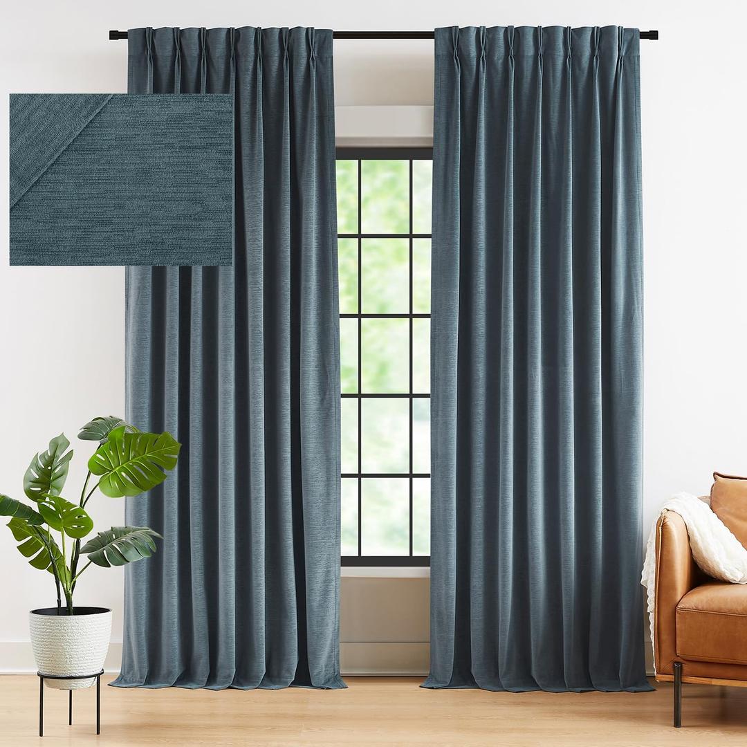 Kayne Studio Blue Soft Velvet Pinch Pleated Curtains, 95 Inch Long Room Darkening Soundproof Thermal Insulated Back Tab Window Treatments Drapes for Living Room, Storm Blue,22 Hooks,2 Panels,40" x 95"