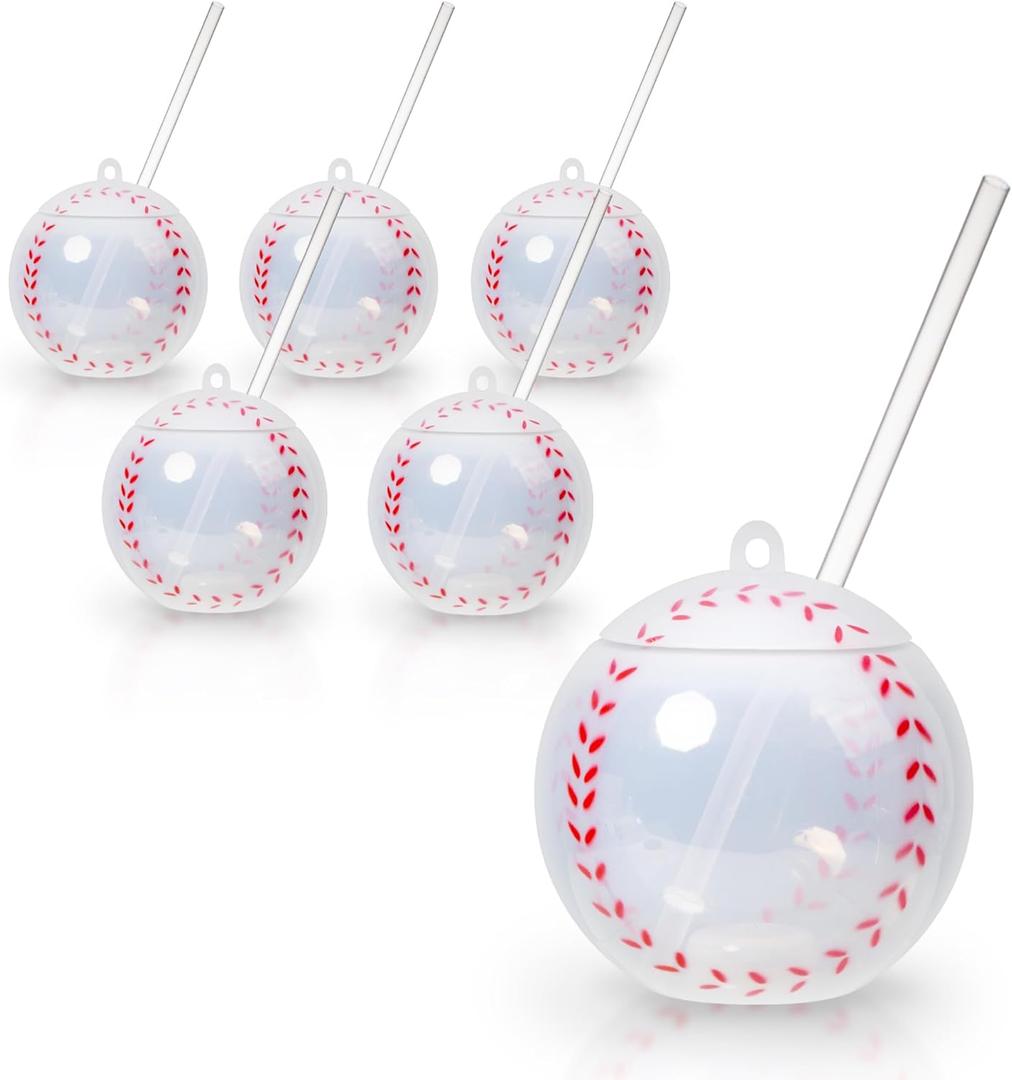 Windy City Novelties 6-Pack LED Baseball Drink Cups  18 oz Light-Up Tumblers with Straw, Multicolor Flashing Modes, Batteries Included