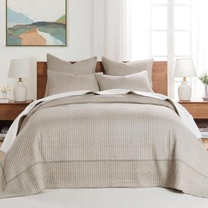 Levtex Home Cross Stitch Reversible King/Cal King Quilt Set (106x92in) with 2 Pillow Shams (36x20in) - Stitch Texture - Adobe - Cotton King Size Quilt Bedding Set - Lightweight, Soft, Pre-Washed