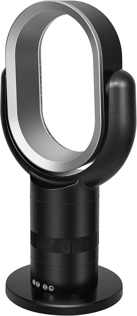 Simple Deluxe Medium size portable bladeless fan, small table fan, 10 speeds settings, 10-hour timing closure bladeless fan, stylish and modern fan, low noise, lightweight,24 inch Black