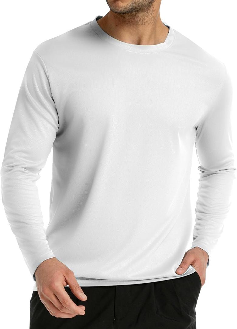 Long Sleeve Rash Guard for Men: Dri Fit Sun Protection UPF 50+ Uv Cooling Moisture Wicking T-Shirt for Workout (White,XXL)