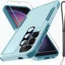 RMOCR Case for Samsung Galaxy S25, Full Body Heavy Duty Rugged Shockproof Protective Phone Cover with Lanyard Strap, Tempered Glass Screen Protector and Camera Lens Cover, Mint Green