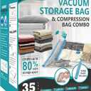 Cozy Essential 35 Pack Vacuum Storage Bags, Space Saver Bags (5 Jumbo/6 Large/6 Medium/6 Small/6 RollM/6 RollS) Compression for Comforters and Blankets, Pillow, Bedding, Sealer Clothes Storage