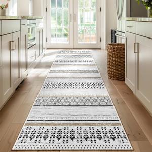 BESTSWEETIE 2x8 Area Rugs for Living Room Washable Moroccan Farmhouse Neutral Geometric Low Pile Non-Slip Soft Print Pattern Rug for Bedroom Kitchen Dining Room Entryway Black/Brown