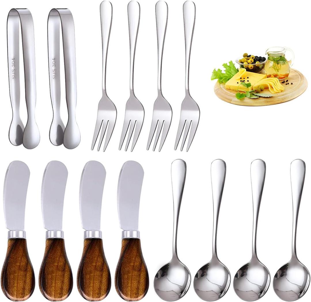 Charcuterie Accessories (14 Pcs), Cheese Spreaders for Charcuterie Board, Mini Serving Spoons, Forks and Mini Serving Tongs - Charcuterie Utensils for Butter, Cheese and Pastry Making (Primary Colours)