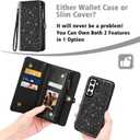 Asuwish Phone Case for Samsung Galaxy S23 Plus S23+ 5G Zipper Wallet Cell Cover with Tempered Glass Screen Protector Wrist Strap Flip Card Holder S23plus 23S + S 23 23+ SM-S916U 6.6 inch Women Black