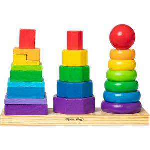 Melissa & Doug Geometric Stacker – Wooden Educational Toy, 25 Count (Pack Of 1)