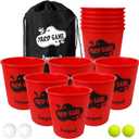 Juegoal Outdoor Giant Yard Pong Game Set Outdoor Toss Game Throwing Game for Beach, Camping, Lawn and Backyard (Red)