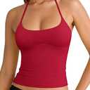 REORIA Women's Sexy Halter Backless Double Lined Tank Top Y2k Trendy Camisole Crop Tops, XL