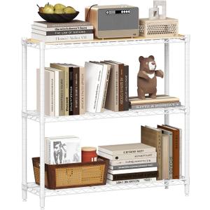 Homeiju 3-Tier Storage Rack, 29.8" Wide Heavy Duty Metal Shelving Unit, Top Tier with Removable Wood Board, 200 lbs Capacity per Shelf, for Pantry, Bathroom, Garage, Entryway, Plant Stand