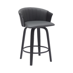 Armen Living Diana 26" Seat Height Mid Century Modern Swivel Black Wood Bar Stool for Kitchen Island Counter in Gray Faux Leather