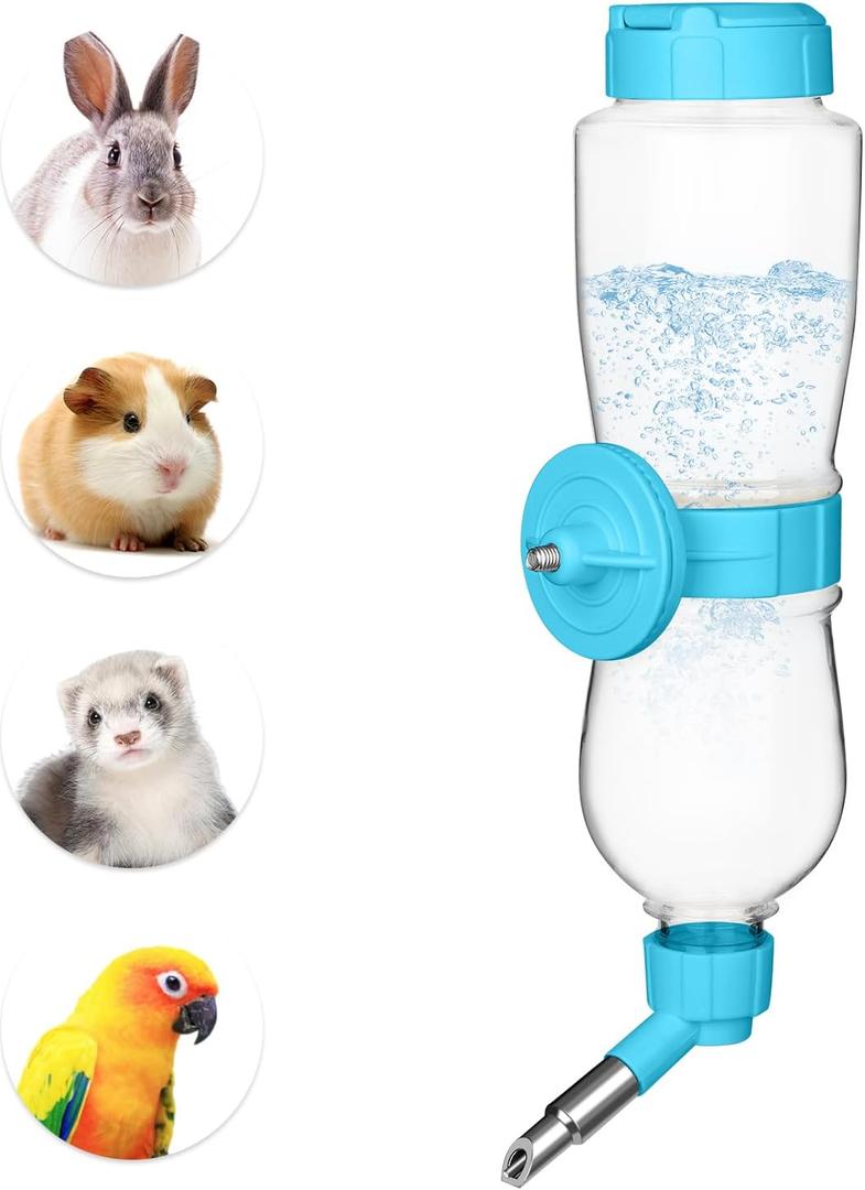 VANNON 17oz Small Animal Water Dispenser for Crate, Parrots Water Bottle for Cage, Chewproof Pet Water Bottle for Rabbits, Guinea Pigs, Ferrets, Chinchillas and Other Small Rodents, Top Fill, Blue