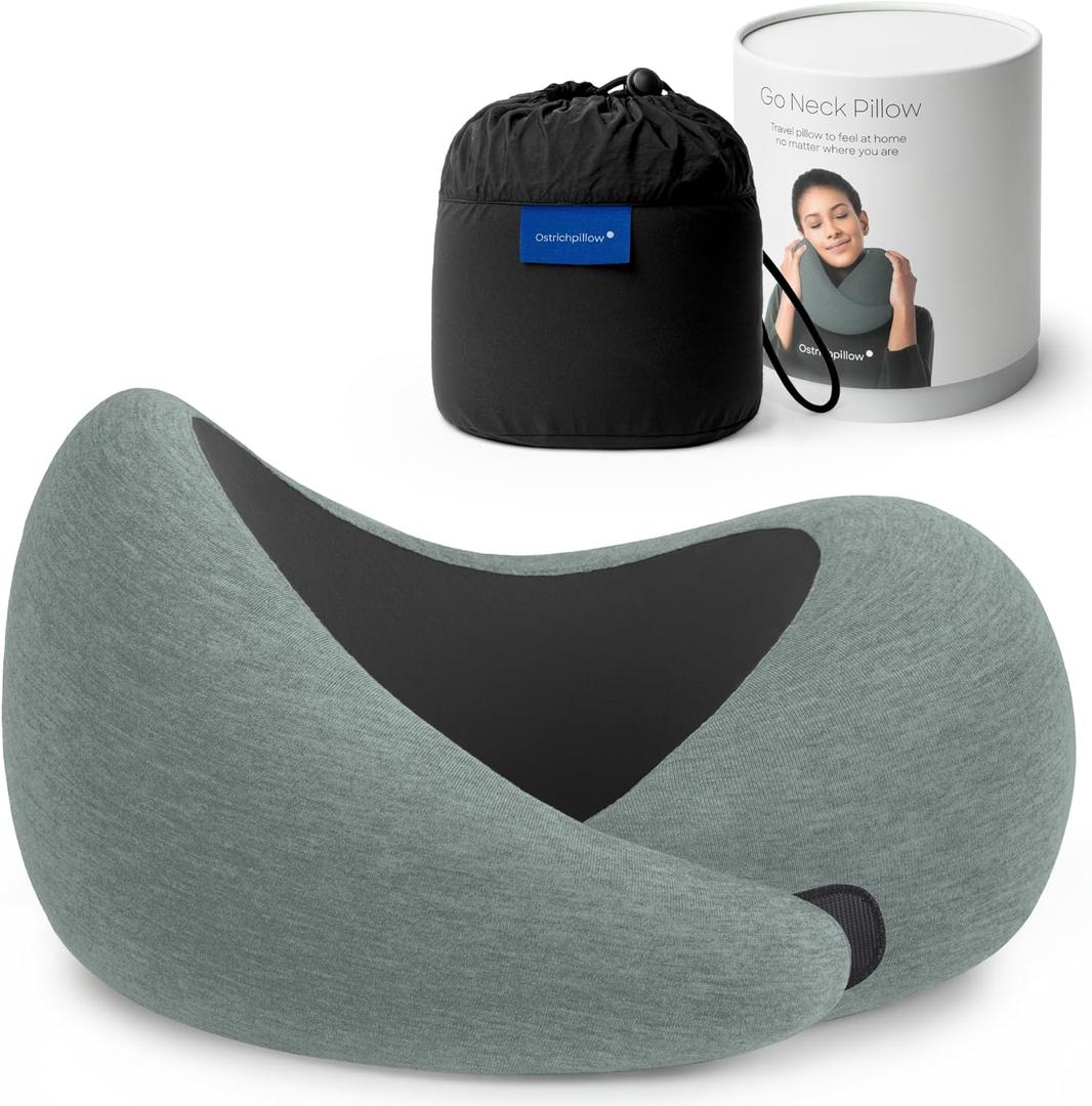 Ostrichpillow Go Neck Pillow, Travel Pillows for Airplanes, Premium Memory Foam Travel Pillow, 360 Ergonomic Design, Asymmetrical Sides, Travel Bag Included, Washable Modal Cover
