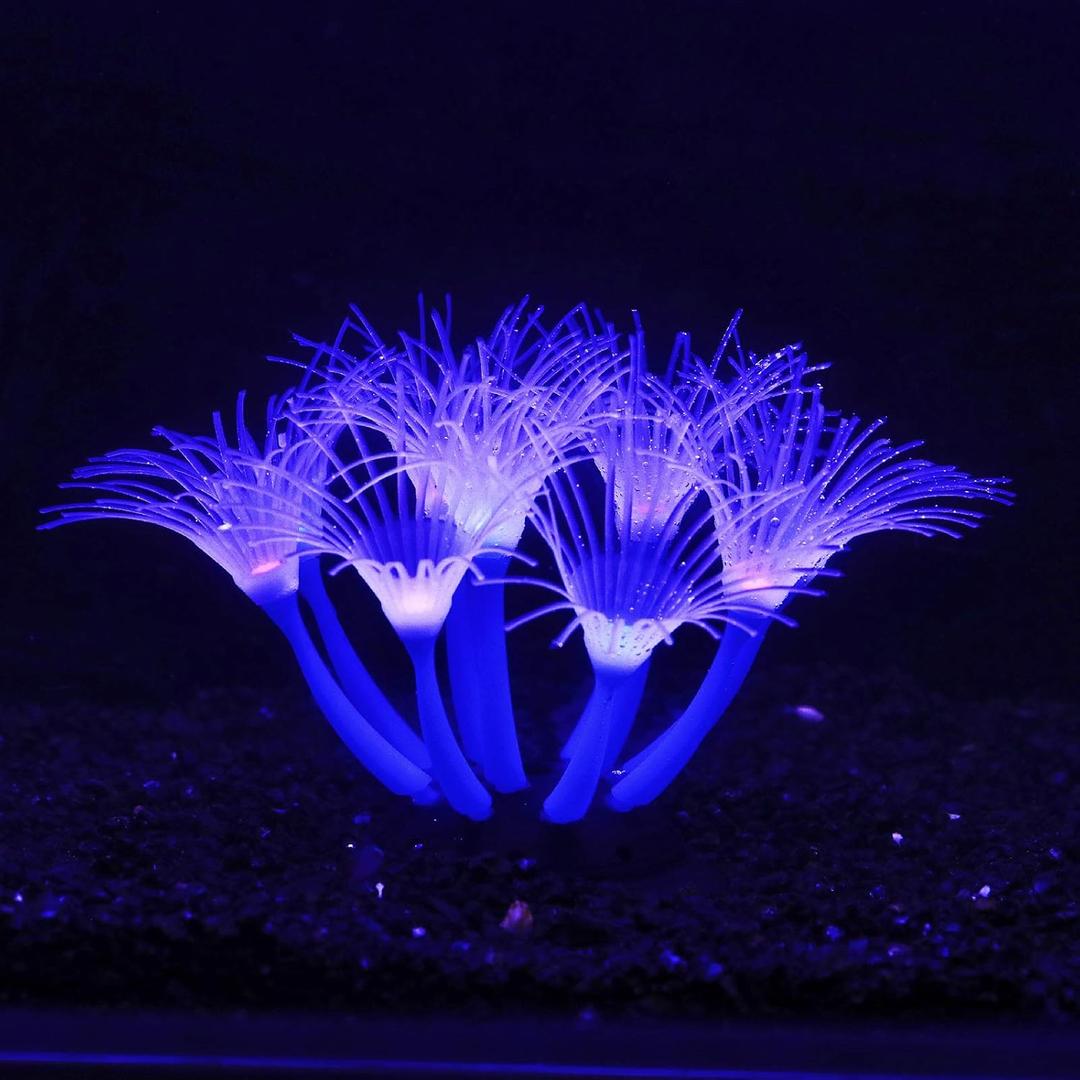 Artificial Flowers Soft Silica Gel Moves Naturally with Water Flow, Aquarium Decorations Glow in The Dark, Glowing Coral Ornaments for Fish Tank Decorations (Blue, Sunflower)